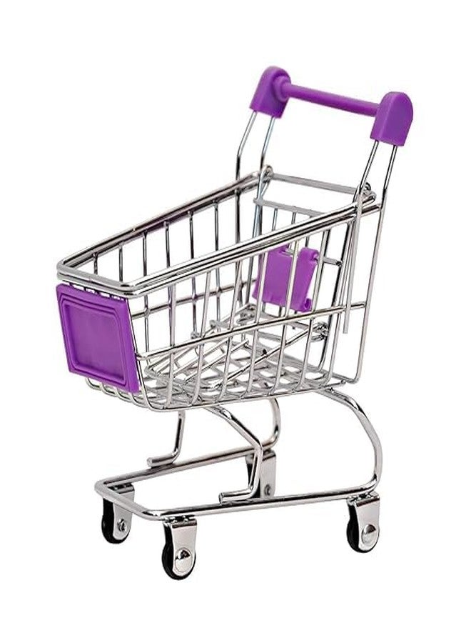 Hebezon Miniature Shopping Cart for Home Decor, Collectibles, or Display, Small Metal Basket with Rolling Wheels and Handle, Ideal for Toys, Miniature Display, or Desk Accessories,(Pack of 1) - Image 1